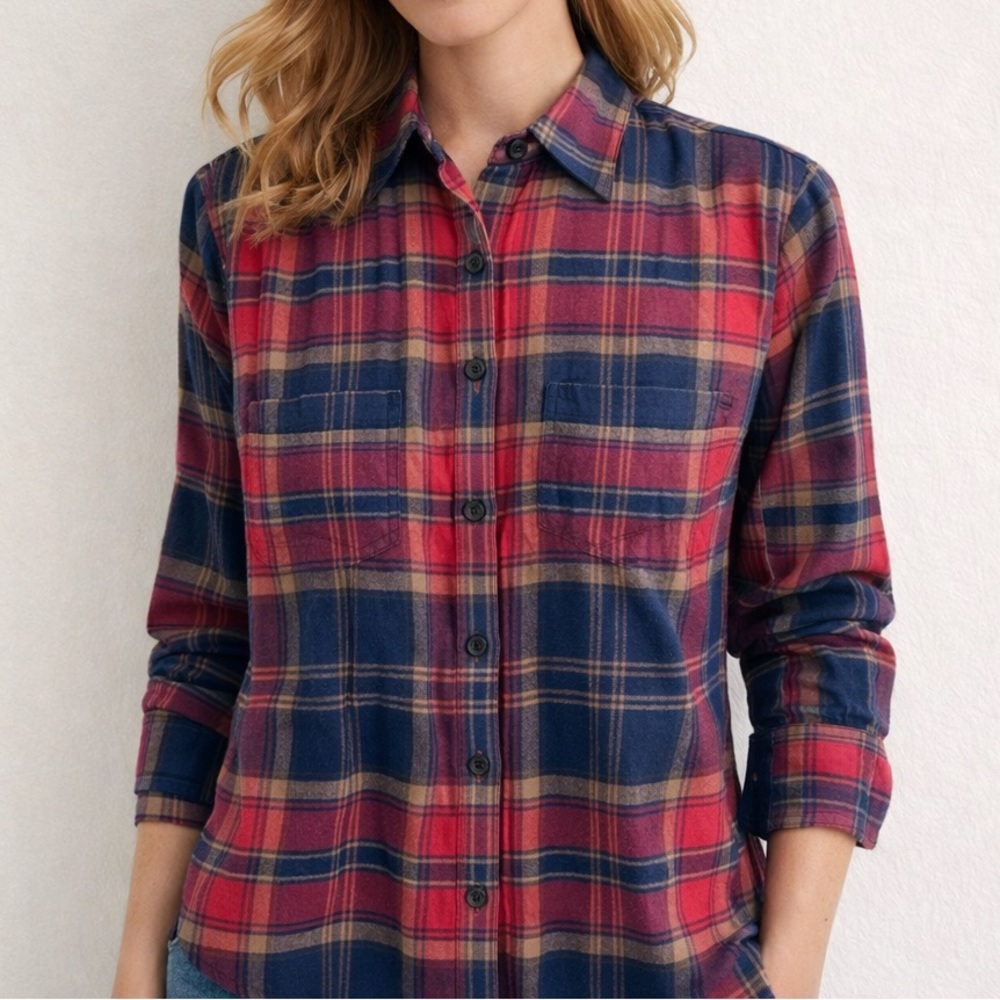 Madewell Red Blue Plaid Oversized Cotton Flannel XS